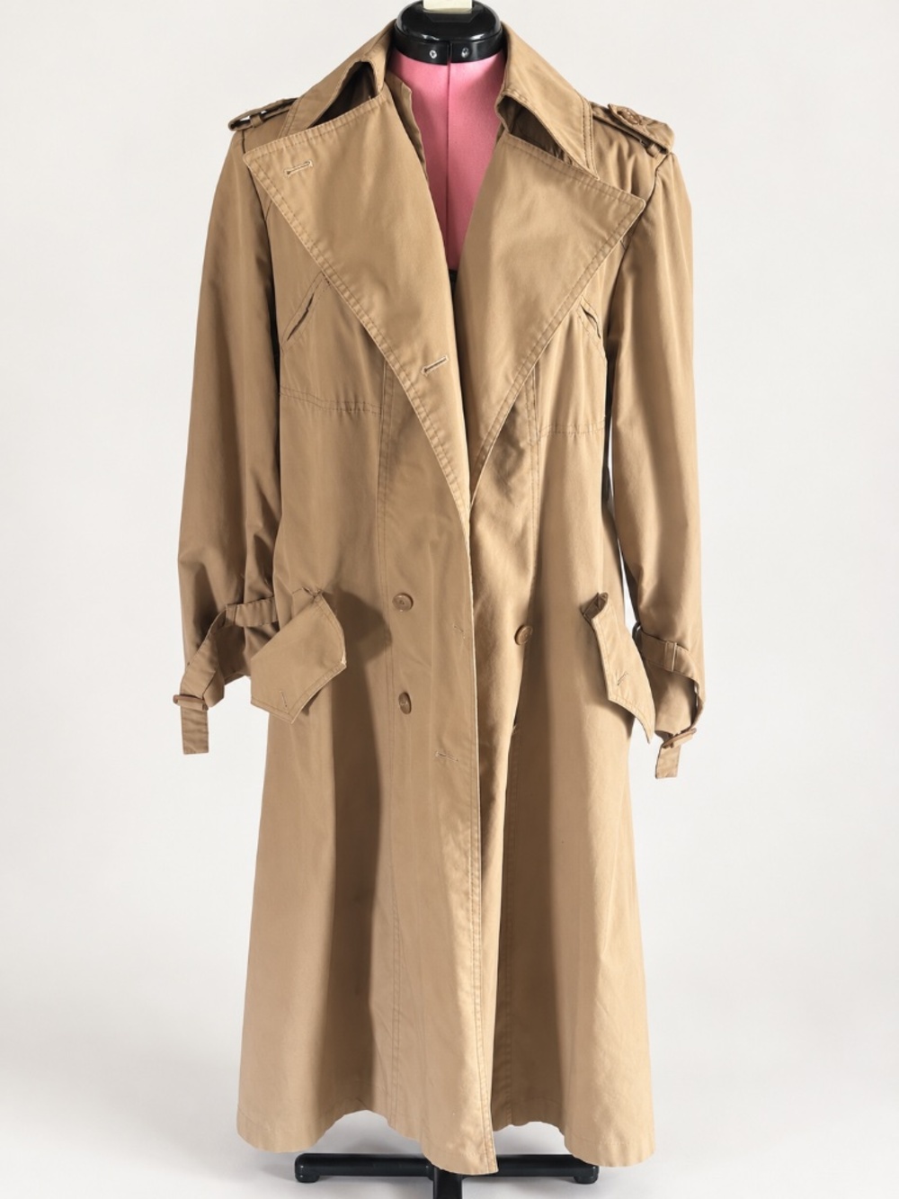 Classic Tan Double-Breasted Long Trench Coat
